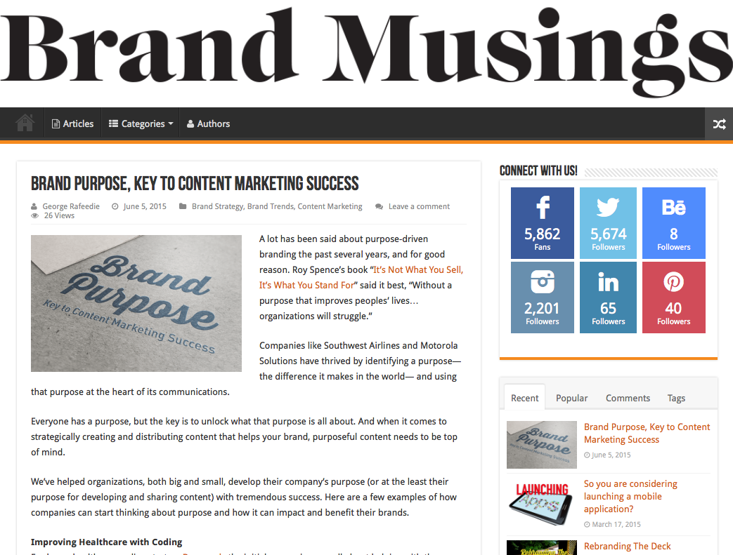 Brand Purpose Key to Content Marketing